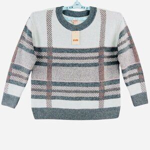 EVRI Women's Gray Pink Plaid Metallic Thread Pullover Sweater Size 0X= 14-16 NWT